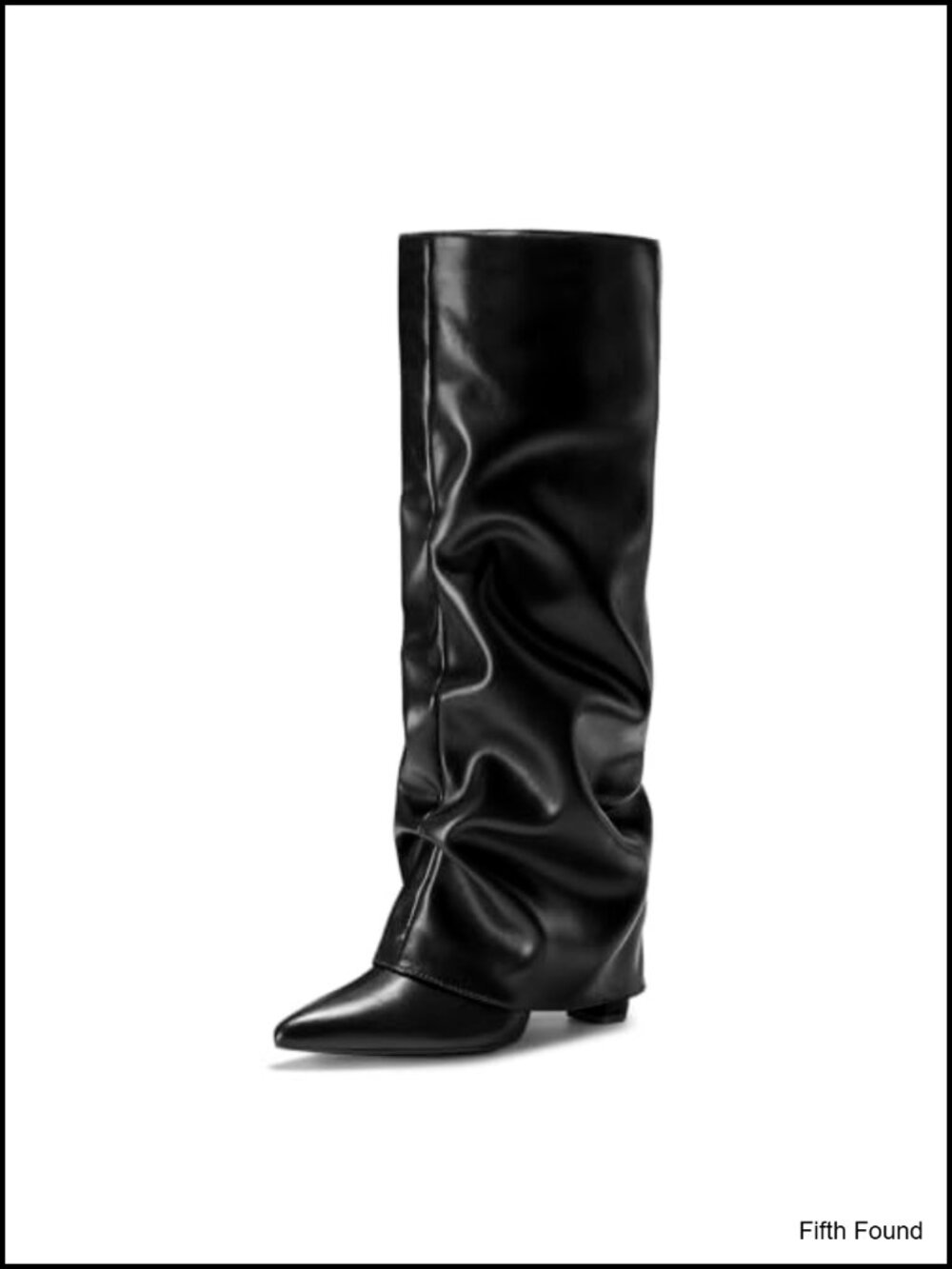 Pointed Toe Knee High Boots Chunky Block Heel Slouchy Pull On Tall Boots